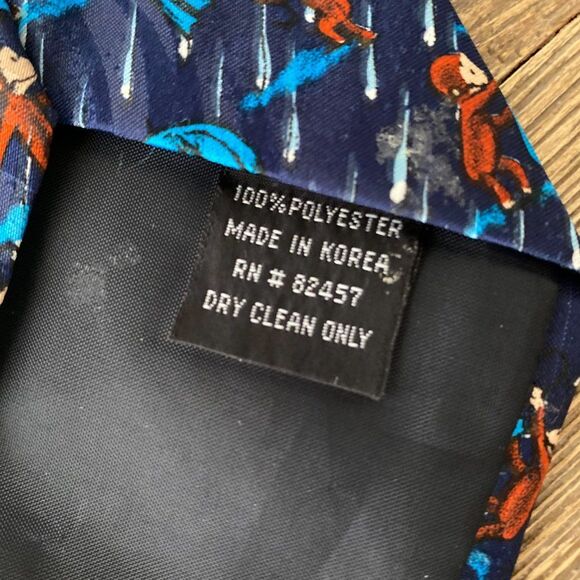 Curious George Rain Umbrella Cartoon 100% Polyester Neck Tie - Picture 3 of 3